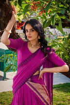 Royal Purple Cotton Silk Chaniya Choli with Traditional Zari Border