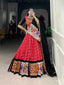 Traditional Red Rayon Gamthi Work Chaniya Choli with 6-Meter Flair & Black Dupatta