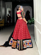 Traditional Red Rayon Gamthi Work Chaniya Choli with 6-Meter Flair & Black Dupatta