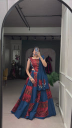 Pure Cotton Festive Lehenga Choli – 6 Meter Flair with Cowrie (Kodi) Work