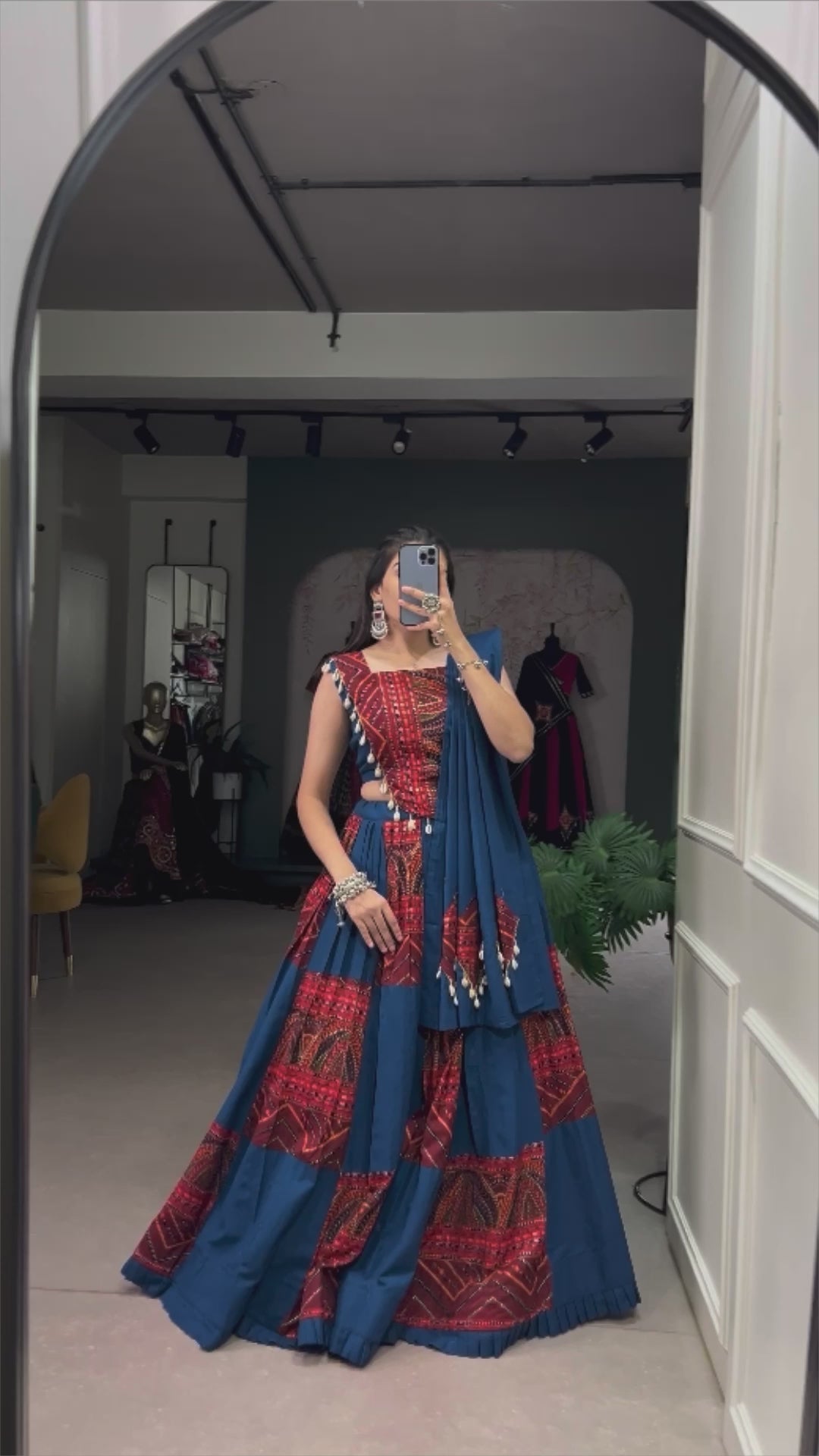 Pure Cotton Festive Lehenga Choli – 6 Meter Flair with Cowrie (Kodi) Work