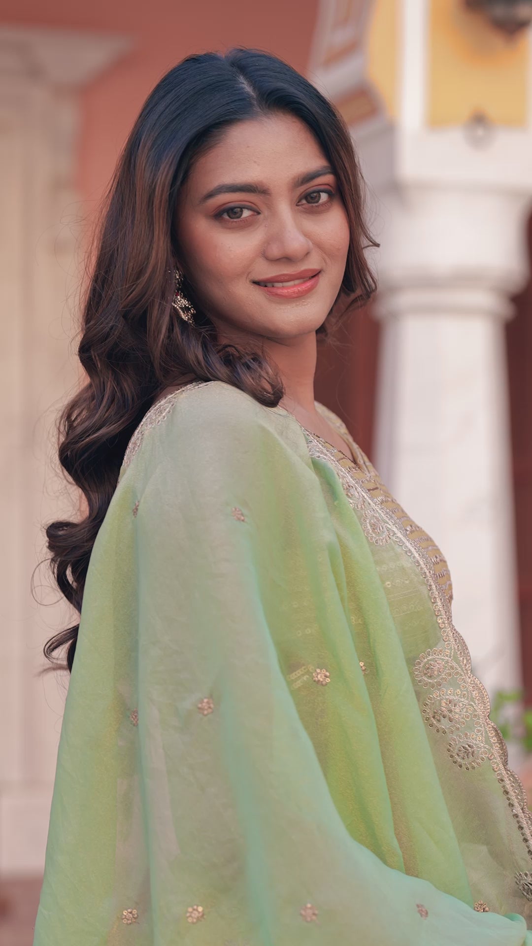 Sunlit Grace Pastel Yellow Moss Silk Chaniya Choli with Contrast Pistachio Dupatta