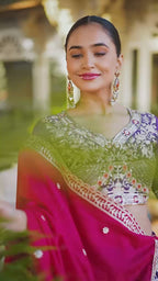 Royal Purple Silk Chaniya Choli with Pink Lotus Embroidery & Rani Pink Dupatta