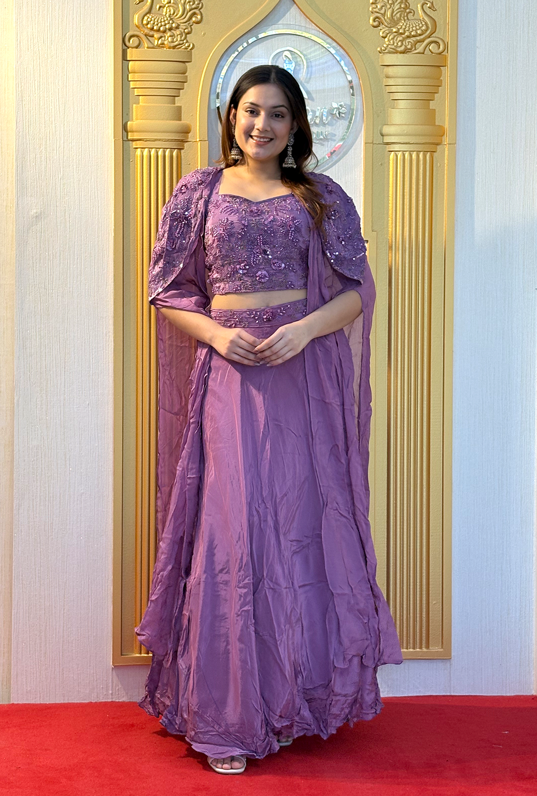 Imperial Wine: Lucknowi Embroidered Georgette Anarkali Gown