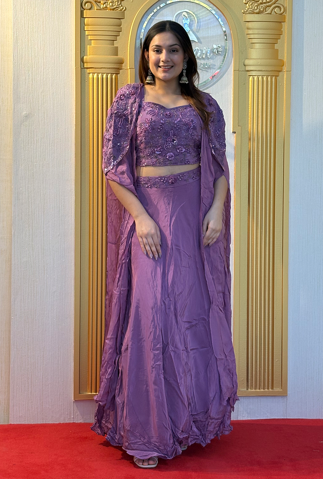 Imperial Wine: Lucknowi Embroidered Georgette Anarkali Gown