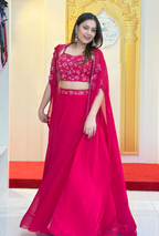 Siren Red: Lucknowi Embroidered Georgette Anarkali Gown