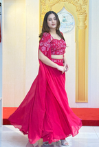 Siren Red: Lucknowi Embroidered Georgette Anarkali Gown