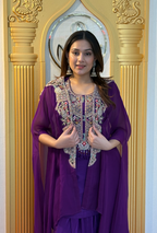 Violet Fusion: Georgette Indo-Western Set with Embroidered Cape Shrug