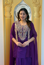 Violet Fusion: Georgette Indo-Western Set with Embroidered Cape Shrug