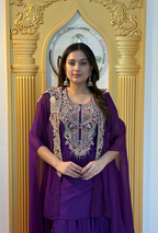 Violet Fusion: Georgette Indo-Western Set with Embroidered Cape Shrug