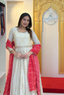 Off-White Silk Jacquard Anarkali – With Traditional Bandhani-Print Dupatta
